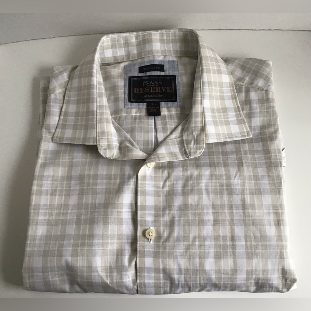 Men’s Jos. A. Banks Reserve Tailored Cotton Short Sleeve Button Down Plaid XL